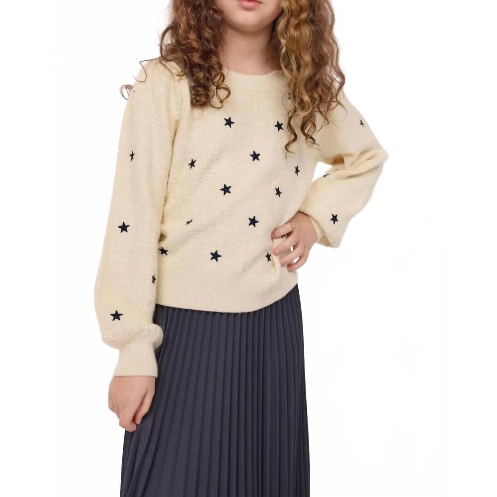 NEW SADIE & SAGE star embroidered sweater top in cream navy